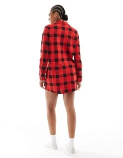 Brave Soul Long Sleeve Red And Black Check Shirt And Shorts Lounge Set For Women -Deals Modezzle Store 206920900 3