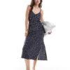 Brave Soul Satin Slip Dress In Navy Polka Dot Print For Women -Deals Modezzle Store 206940687 1 navy