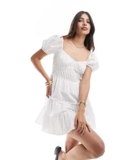 Brave Soul Short Sleeve Tiered Dress In White For Women
