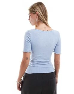 Brave Soul Basic 3/4 Sleeve Tshirt With Fluted Edge Hem In Blue For Women -Deals Modezzle Store 206940708 4