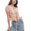 Brave Soul Puff Sleeve Tie Front Floral Top In Pink For Women -Deals Modezzle Store 206940755 1 pink