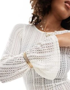 Brave Soul Long Sleeve Mesh Knitted Dress In Off White For Women -Deals Modezzle Store 206940810 3