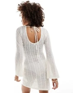 Brave Soul Long Sleeve Mesh Knitted Dress In Off White For Women -Deals Modezzle Store 206940810 4