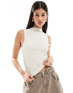 Deals Modezzle Store 36 Brave Soul Textured High Neck Vest Top In Off White For Women Cream