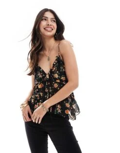 Brave Soul Sheer Frill Vest In Black Floral Print For Women -Deals Modezzle Store 206940866 1 black 1