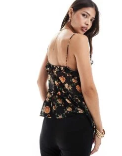 Brave Soul Sheer Frill Vest In Black Floral Print For Women -Deals Modezzle Store 206940866 3