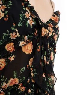 Brave Soul Sheer Frill Vest In Black Floral Print For Women -Deals Modezzle Store 206940866 4