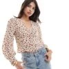 Brave Soul V Neck Floral Long Sleeve Blouse In Cream And Red For Women -Deals Modezzle Store 206940880 1 cream