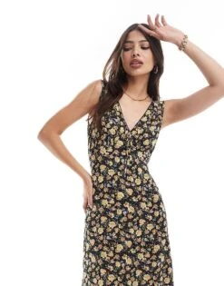 Brave Soul V Neck Floral Print Midi Dress In Black For Women -Deals Modezzle Store 206940895 3