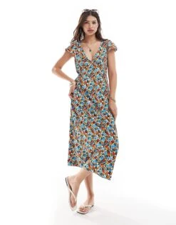 Brave Soul Floral V Neck Midi Dress For Women 1 X Multi Floral