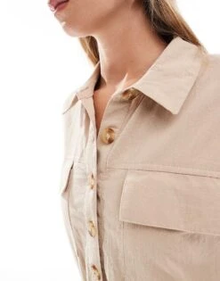 Brave Soul Linen Utility Style Playsuit In Stone With Tie Waist Detail For Women -Deals Modezzle Store 206940940 3