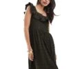 Brave Soul Seersucker Maxi Dress In Khaki Gingham Print With Tie Back Detail For Women -Deals Modezzle Store 206940947 1 khaki