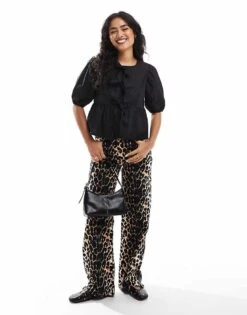 Brave Soul Short Sleeve Tie Front Blouse In Black For Women -Deals Modezzle Store 206967273 1 black 1