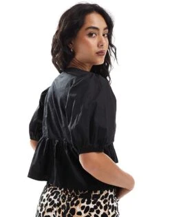 Brave Soul Short Sleeve Tie Front Blouse In Black For Women -Deals Modezzle Store 206967273 4