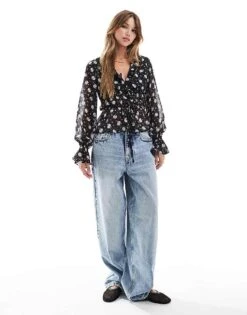 Brave Soul Long Sleeve Floral Print Blouse In Black And Pink For Women Black Floral -Deals Modezzle Store 206967275 3