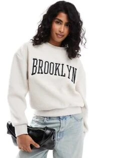 Brave Soul Borg Print Sweatshirt In Cream For Women