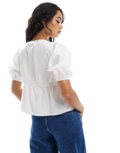 Brave Soul Short Sleeve Tie Front Blouse In White For Women -Deals Modezzle Store 206967416 4