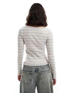 Brave Soul Long Sleeve Boat Neck Top In Grey And White Stripe For Women Moonstruck & White -Deals Modezzle Store 206967442 3