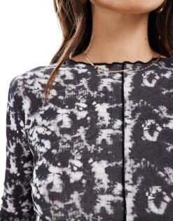 Brave Soul Long Sleeve High Neck Mesh Dress In Tie Dye Print For Women Grey -Deals Modezzle Store 206967481 3