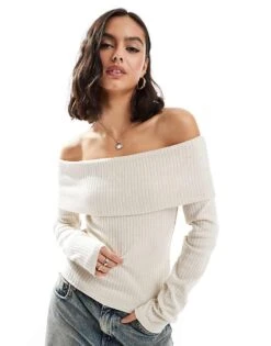 Brave Soul Ribbed Off Shoulder Jumper In Cream For Women -Deals Modezzle Store 206967573 1 cream 1