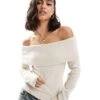 Brave Soul Ribbed Off Shoulder Jumper In Cream For Women -Deals Modezzle Store 206967573 1 cream