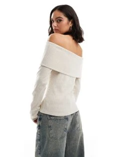 Brave Soul Ribbed Off Shoulder Jumper In Cream For Women -Deals Modezzle Store 206967573 3