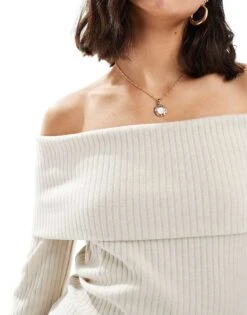 Brave Soul Ribbed Off Shoulder Jumper In Cream For Women -Deals Modezzle Store 206967573 4