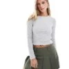 Brave Soul Long Sleeve Lettuce Hem Top In Grey Marl For Women -Deals Modezzle Store 206967589 1 greymarl