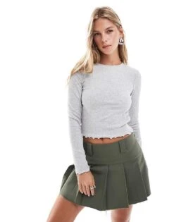 Deals Modezzle Store 28 Brave Soul Long Sleeve Lettuce Hem Top In Grey Marl For Women