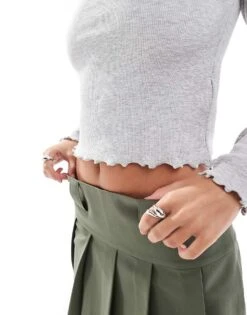 Brave Soul Long Sleeve Lettuce Hem Top In Grey Marl For Women -Deals Modezzle Store 206967589 3