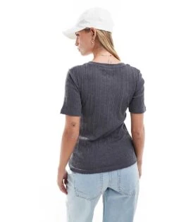 Brave Soul Ribbed T-shirt In Charcoal For Women -Deals Modezzle Store 206967615 4