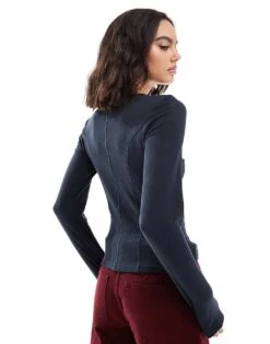 Brave Soul Long Sleeve Rib Top In Charcoal For Women -Deals Modezzle Store 206967747 3