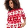 Brave Soul Crew Neck Jumper In Christmas Snowflake Print In Red For Women -Deals Modezzle Store 206981717 1 red