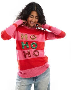 Brave Soul Christmas Jumper In Red And Pink Stripe For Women -Deals Modezzle Store 206981732 1 red 1