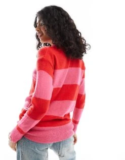 Brave Soul Christmas Jumper In Red And Pink Stripe For Women -Deals Modezzle Store 206981732 3
