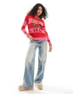 Brave Soul Christmas Jumper In Red And Pink Stripe For Women -Deals Modezzle Store 206981732 4
