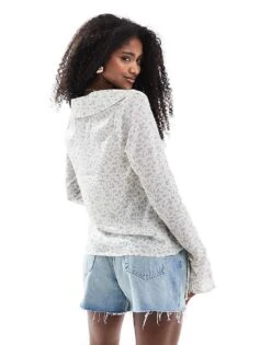 Brave Soul Tie Front Ditsy Print Blouse In Off White For Women -Deals Modezzle Store 207402104 4