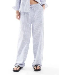 Brave Soul Co-ord Blue And White Stripe Trousers For Women -Deals Modezzle Store 207402117 3