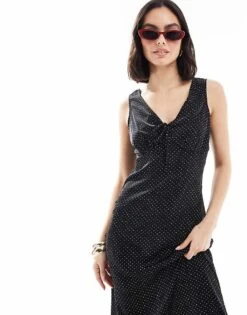 Brave Soul Polka Dot Sleeveless Satin Dress In Black For Women -Deals Modezzle Store 207402118 4