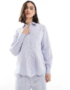 Brave Soul Co-ord Blue And White Stripe Shirt For Women -Deals Modezzle Store 207402131 1 blue 1