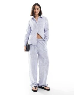 Brave Soul Co-ord Blue And White Stripe Shirt For Women -Deals Modezzle Store 207402131 3