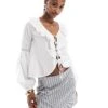 Brave Soul Ruffle Front Long Sleeve Blouse In White For Women -Deals Modezzle Store 207402138 1 white