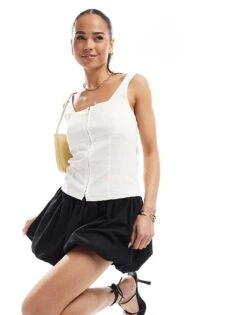 Brave Soul Square Neck Zip Through Vest Top In White For Women