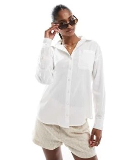 Brave Soul Casual Shirt With Linen In White For Women