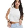 Brave Soul Crew Neck Tank Top With Crochet Daisy Design In White For Women -Deals Modezzle Store 207876467 1 white