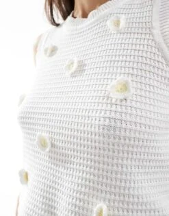 Brave Soul Crew Neck Tank Top With Crochet Daisy Design In White For Women -Deals Modezzle Store 207876467 3