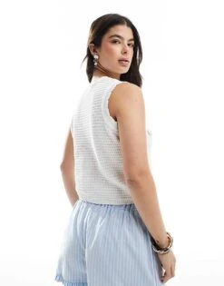 Brave Soul Crew Neck Tank Top With Crochet Daisy Design In White For Women -Deals Modezzle Store 207876467 4