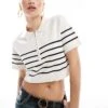Brave Soul Cropped Knitted T-shirt With Collar In Cream And Black Stripe For Women -Deals Modezzle Store 207876537 1 cream