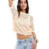 Brave Soul Crew Neck Crochet Knit T-shirt In Peach For Women Yellow -Deals Modezzle Store 207876543 1 yellow