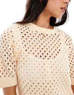 Brave Soul Crew Neck Crochet Knit T-shirt In Peach For Women Yellow -Deals Modezzle Store 207876543 3